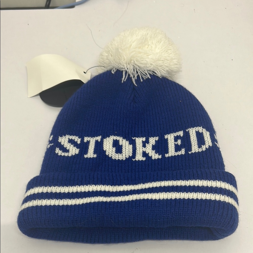 Kids Blue Beanie with White Pom